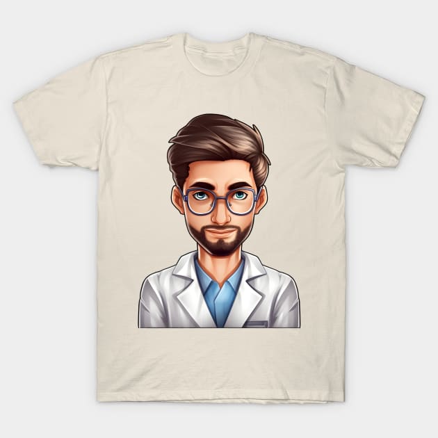 Cartoon Style Portrait - Man Doctor/Scientist/Lab Worker T-Shirt by Radibor78